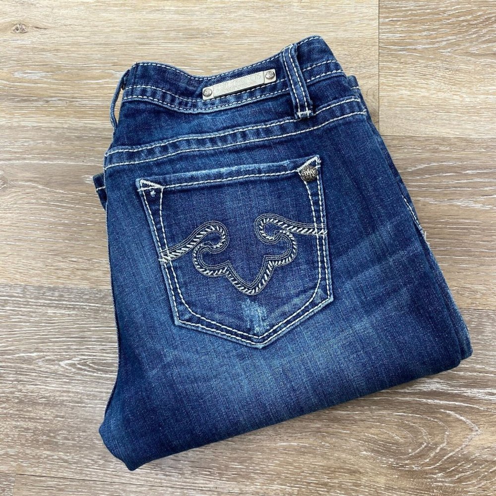 BE ROCK by EXPRESS Boot Cut Low Rise Dark Wash Blue Denim Jeans Women's Size 6 L